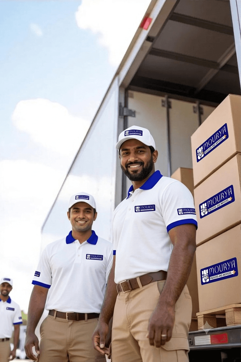 Movers packing boxes